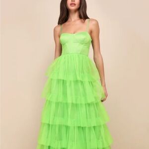Lulu's Vibrant Lime Green Tiered Maxi Dress